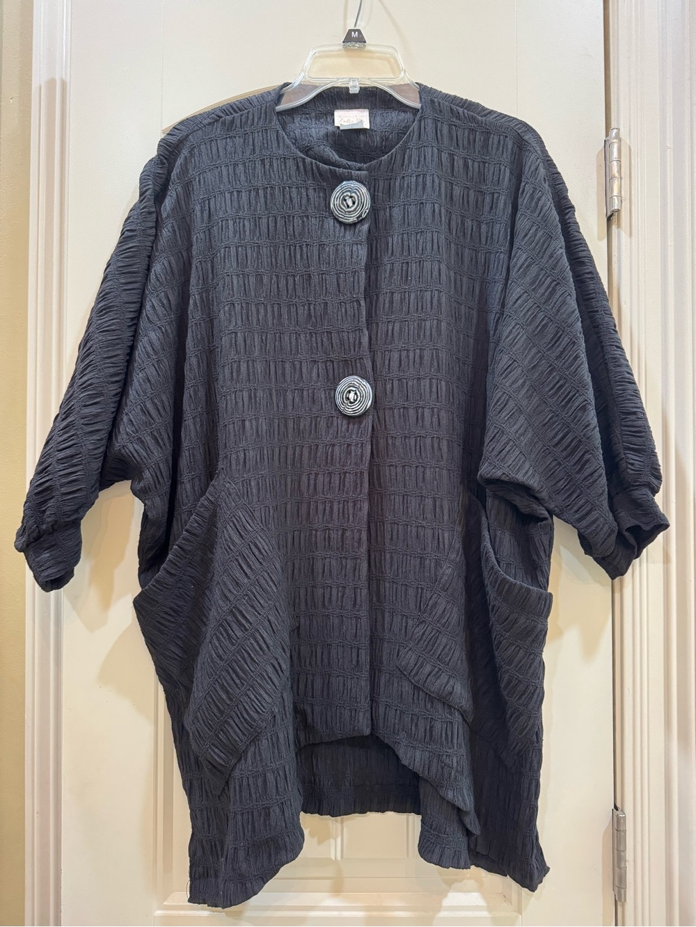 Women's Black Textured Oversized Blazer Jacket